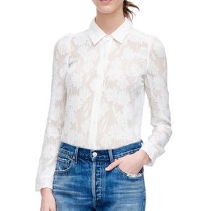 Rebecca Taylor White Silk Blend Daisy Clip Shirt
